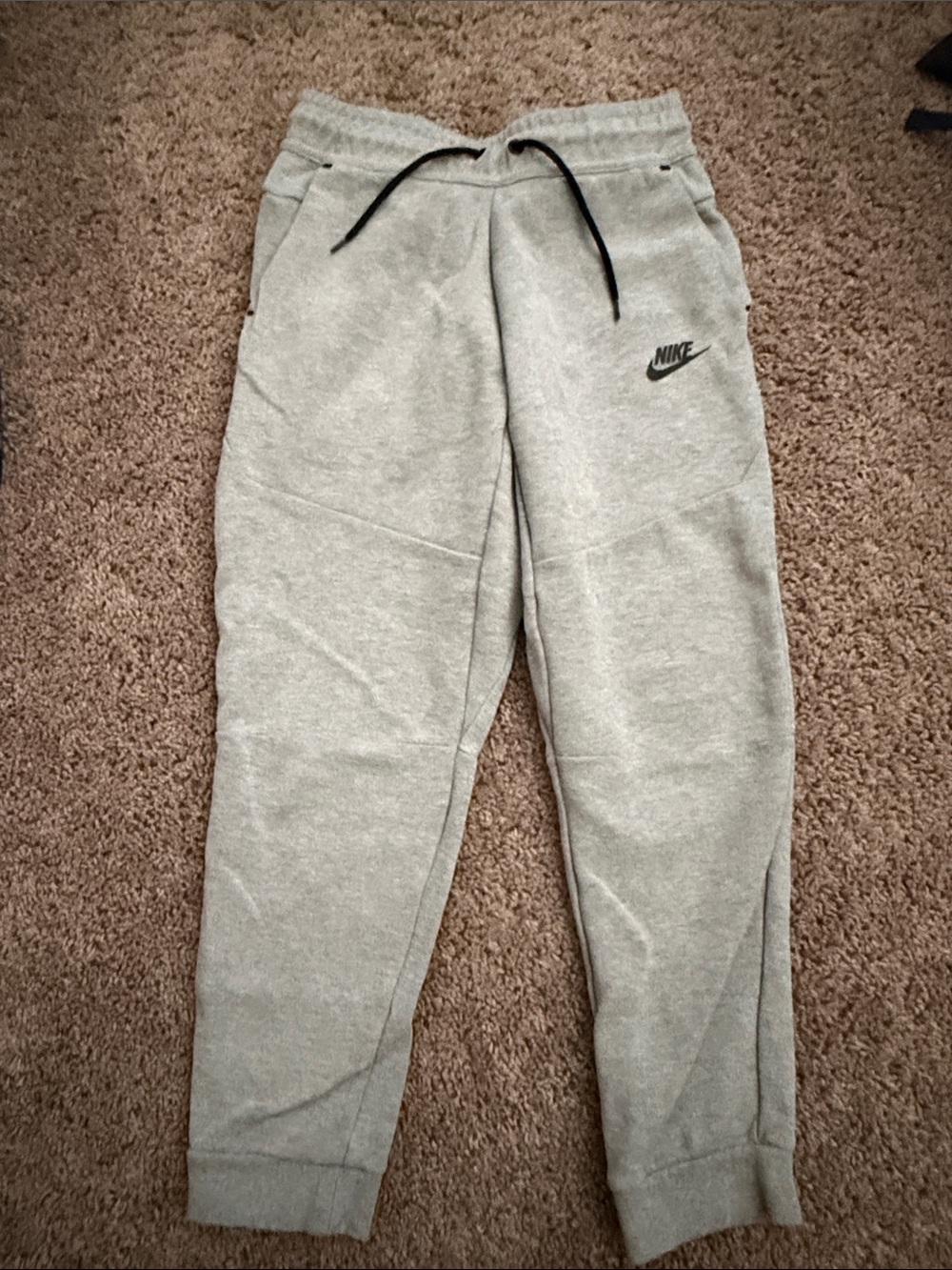 Nike Youth Light Gray Jogger Sweatpants with Black Drawstring